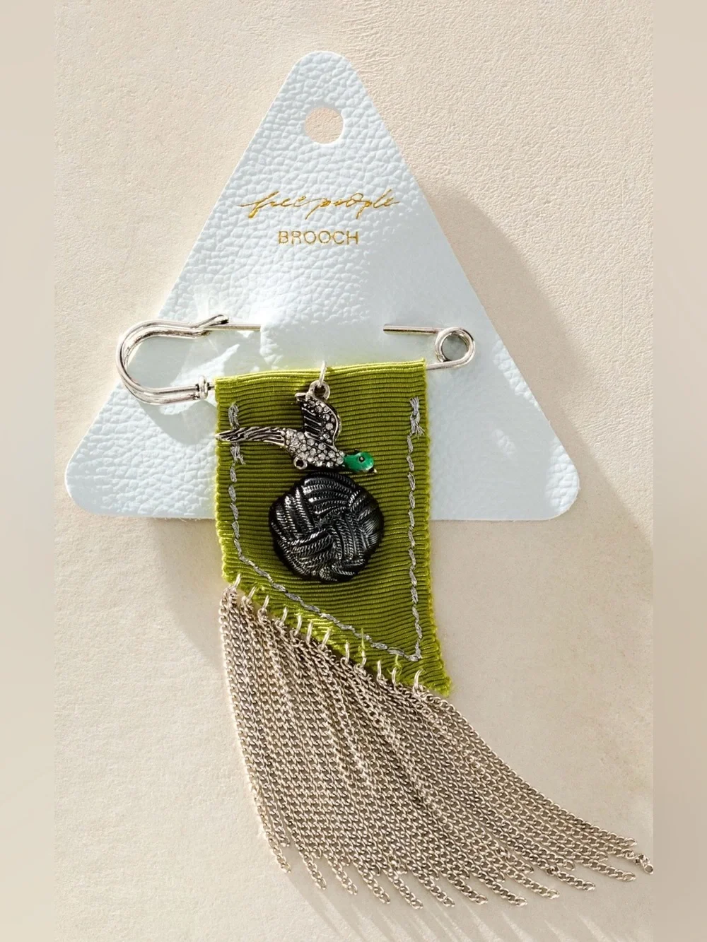 NWT Free People Dutchess Fringe Brooch in Multi Green Silver New $38🚨 Flawed